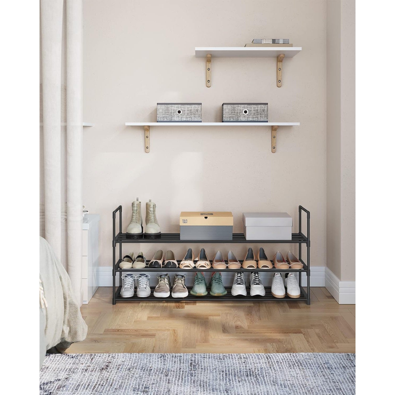 Troslojni, metalni stalak za cipele, 116 x 30 x 55 cm, crne boje | SONGMICS-vitahome.hr