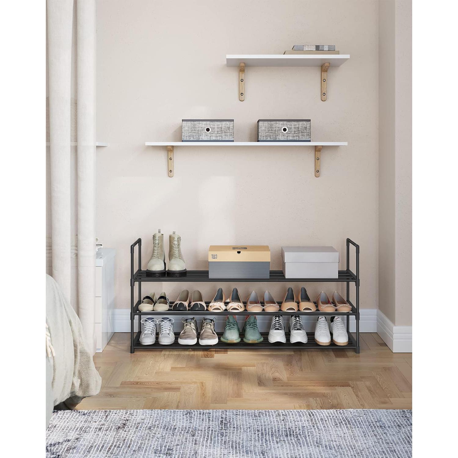 Troslojni, metalni stalak za cipele, 116 x 30 x 55 cm, crne boje | SONGMICS-vitahome.hr