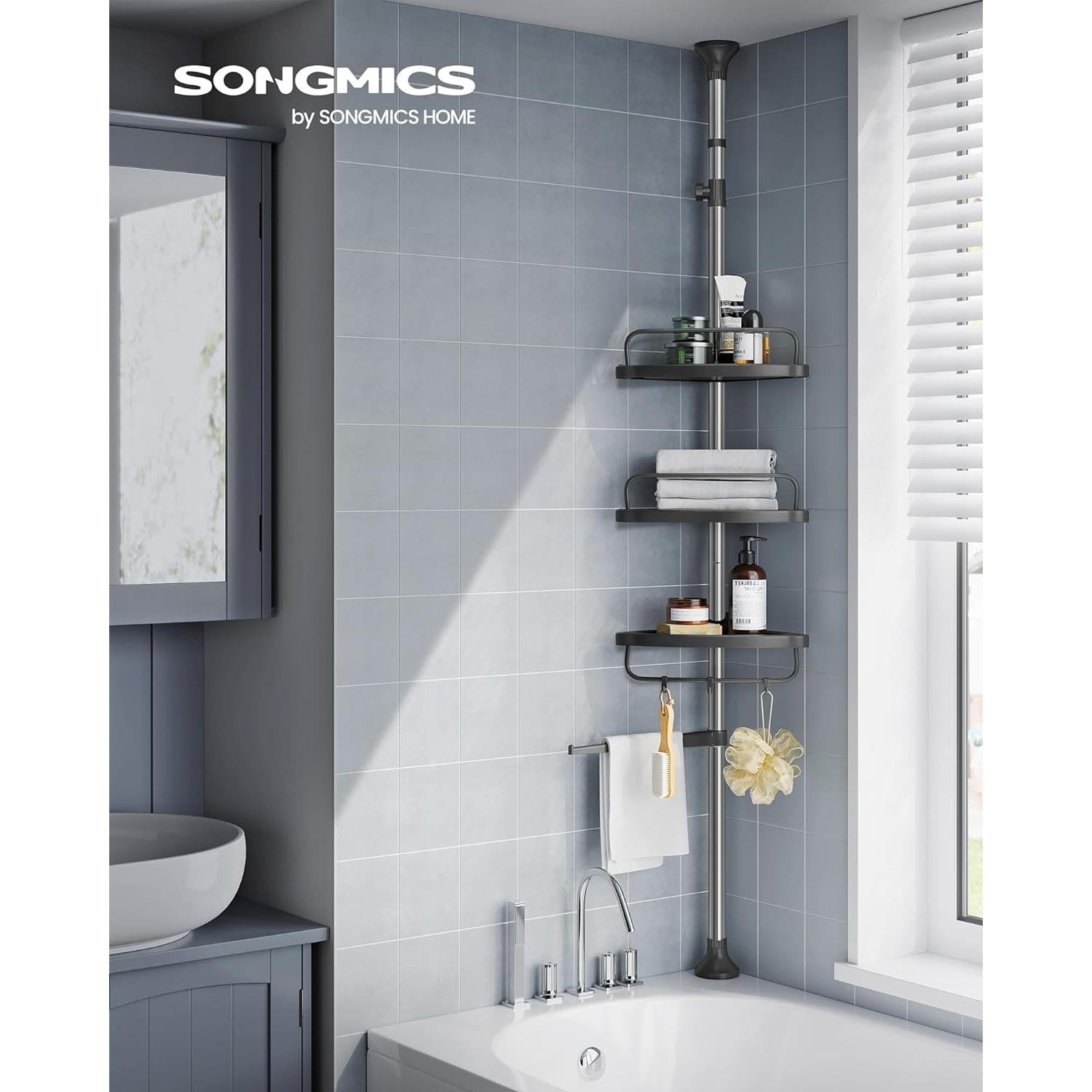 Tuš polica podesive visine, kupaonski ormarić, srebrna i crna | SONGMICS-vitahome.hr