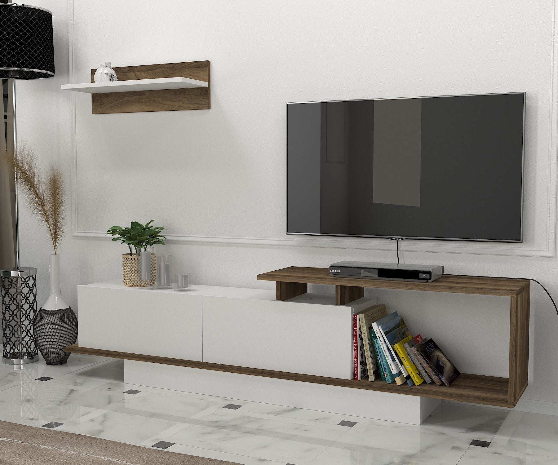TV ormarić Asos - White, Walnut | AG-vitahome.hr