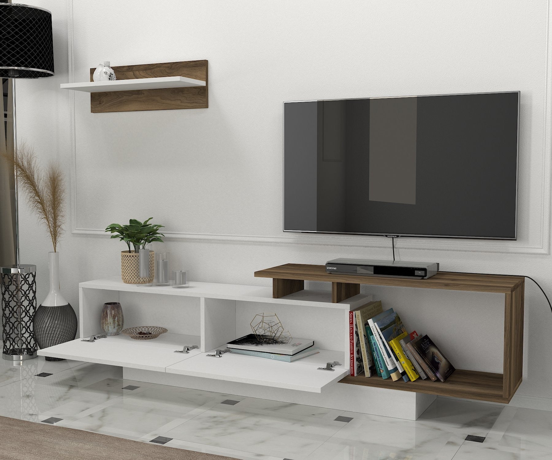 TV ormarić Asos - White, Walnut | AG-vitahome.hr