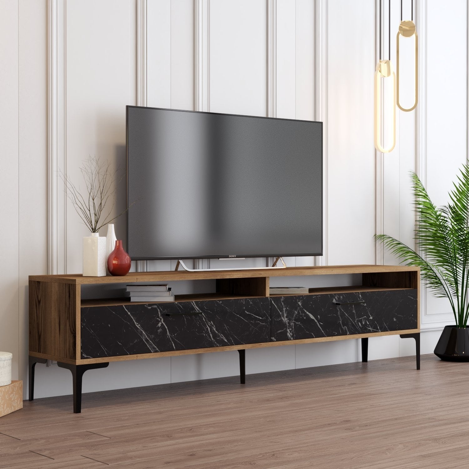 TV ormarić Istanbul 2 - Walnut Black Marble | AG-vitahome.hr