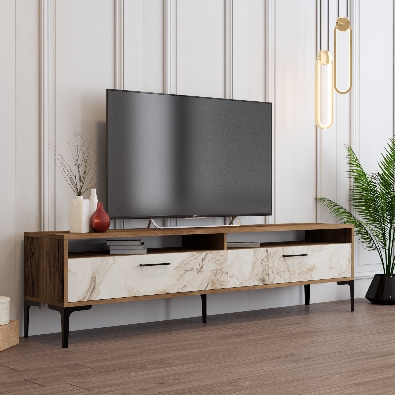 TV ormarić Istanbul 2 - Walnut White Marble | AG-vitahome.hr