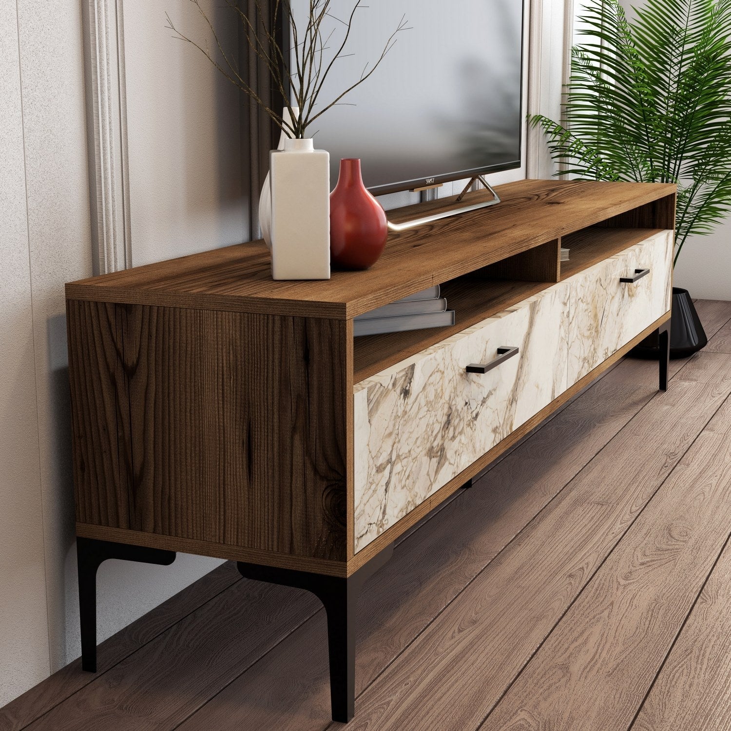 TV ormarić Istanbul 2 - Walnut White Marble | AG-vitahome.hr