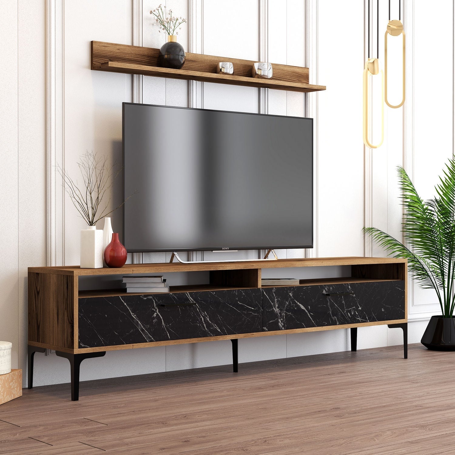 TV ormarić Istanbul - Walnut, Black Marble | AG-vitahome.hr