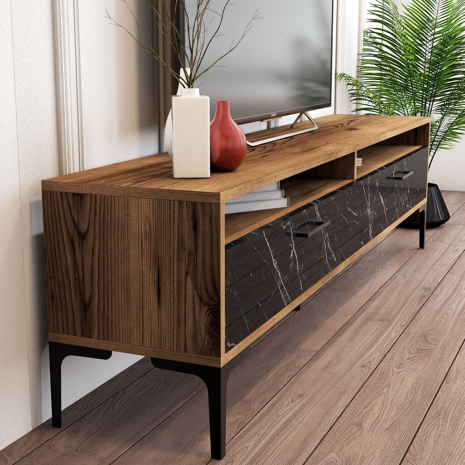 TV ormarić Istanbul - Walnut, Black Marble | AG-vitahome.hr