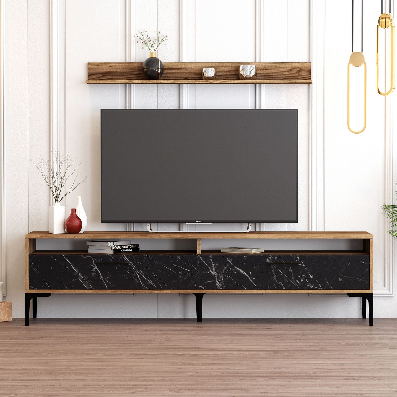 TV ormarić Istanbul - Walnut, Black Marble | AG-vitahome.hr