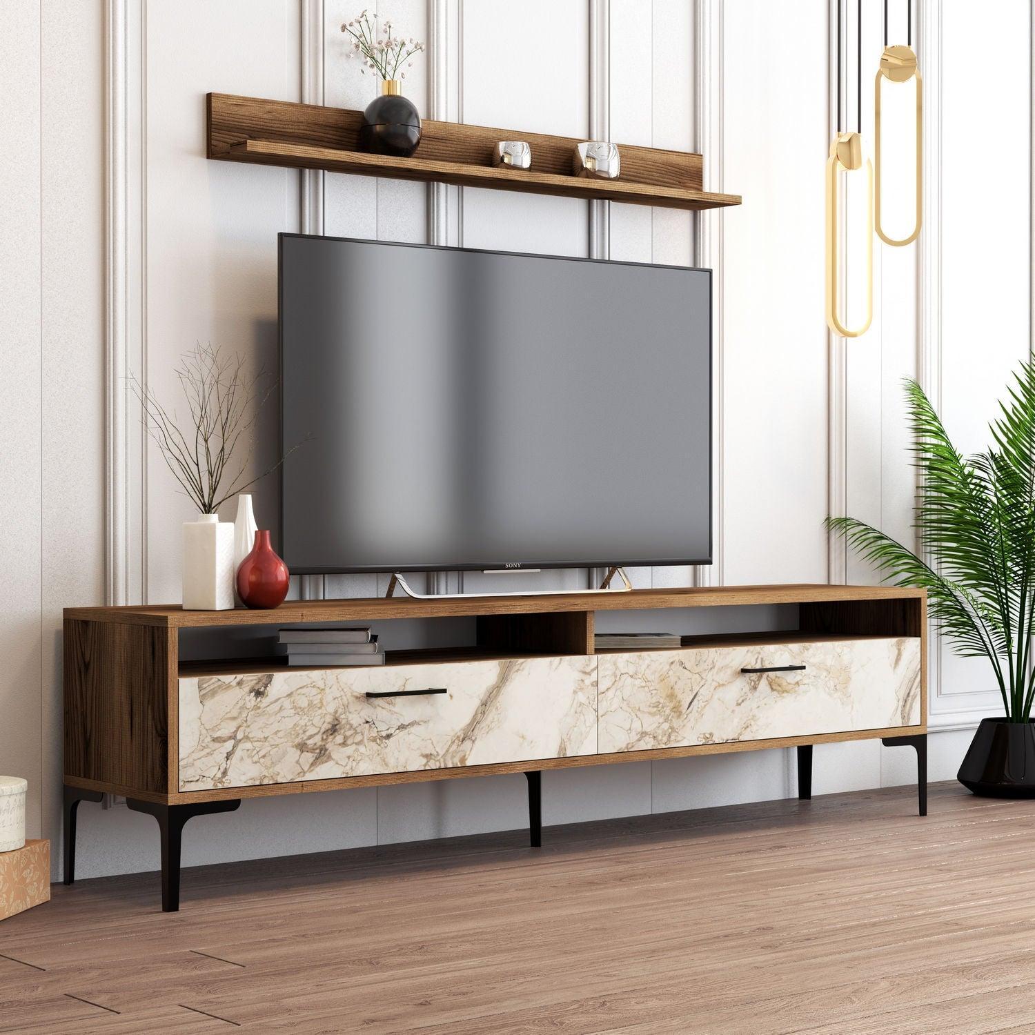 TV ormarić Istanbul - Walnut, White Marble | AG-vitahome.hr