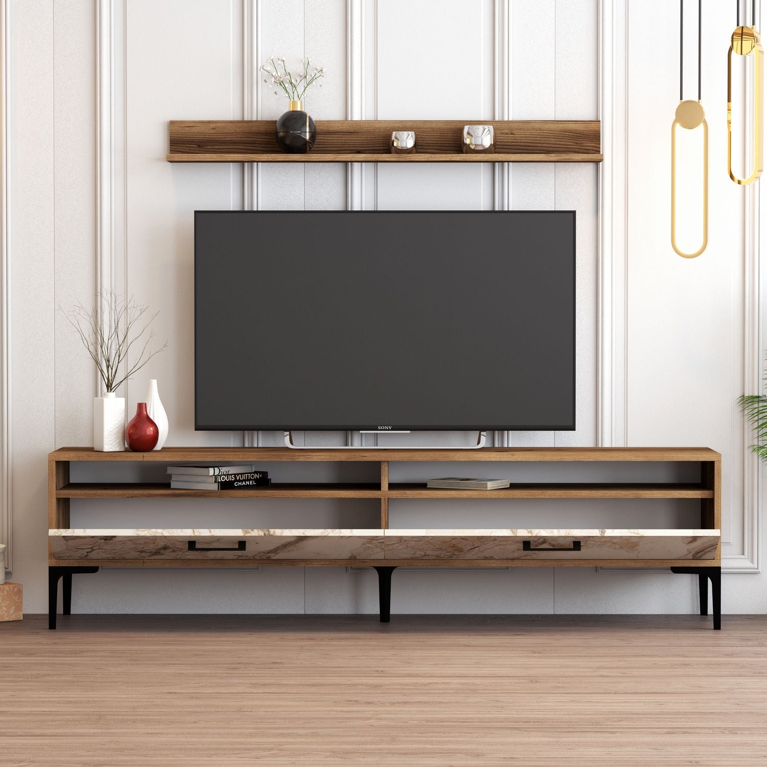 TV ormarić Istanbul - Walnut, White Marble | AG-vitahome.hr