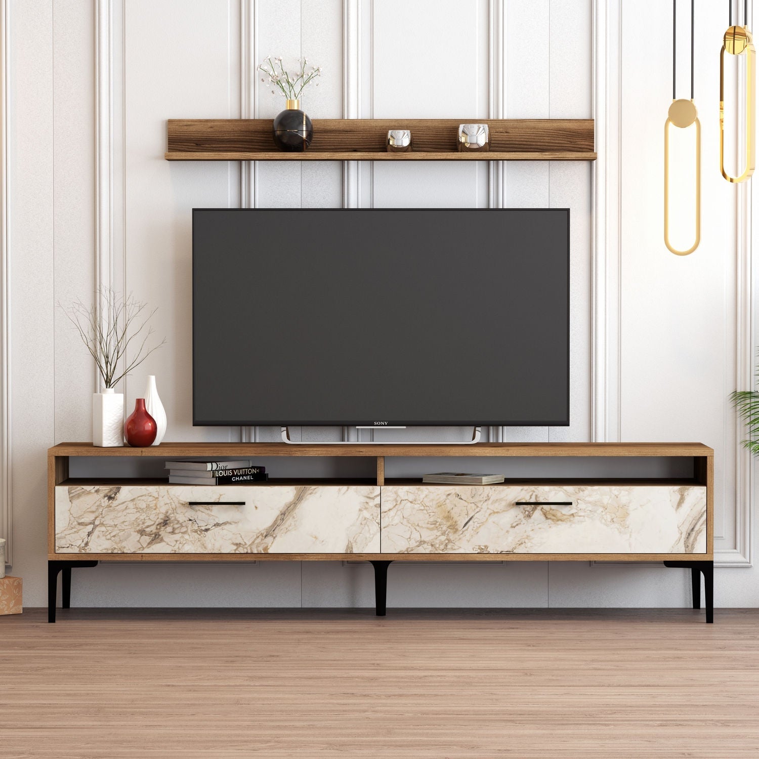 TV ormarić Istanbul - Walnut, White Marble | AG-vitahome.hr