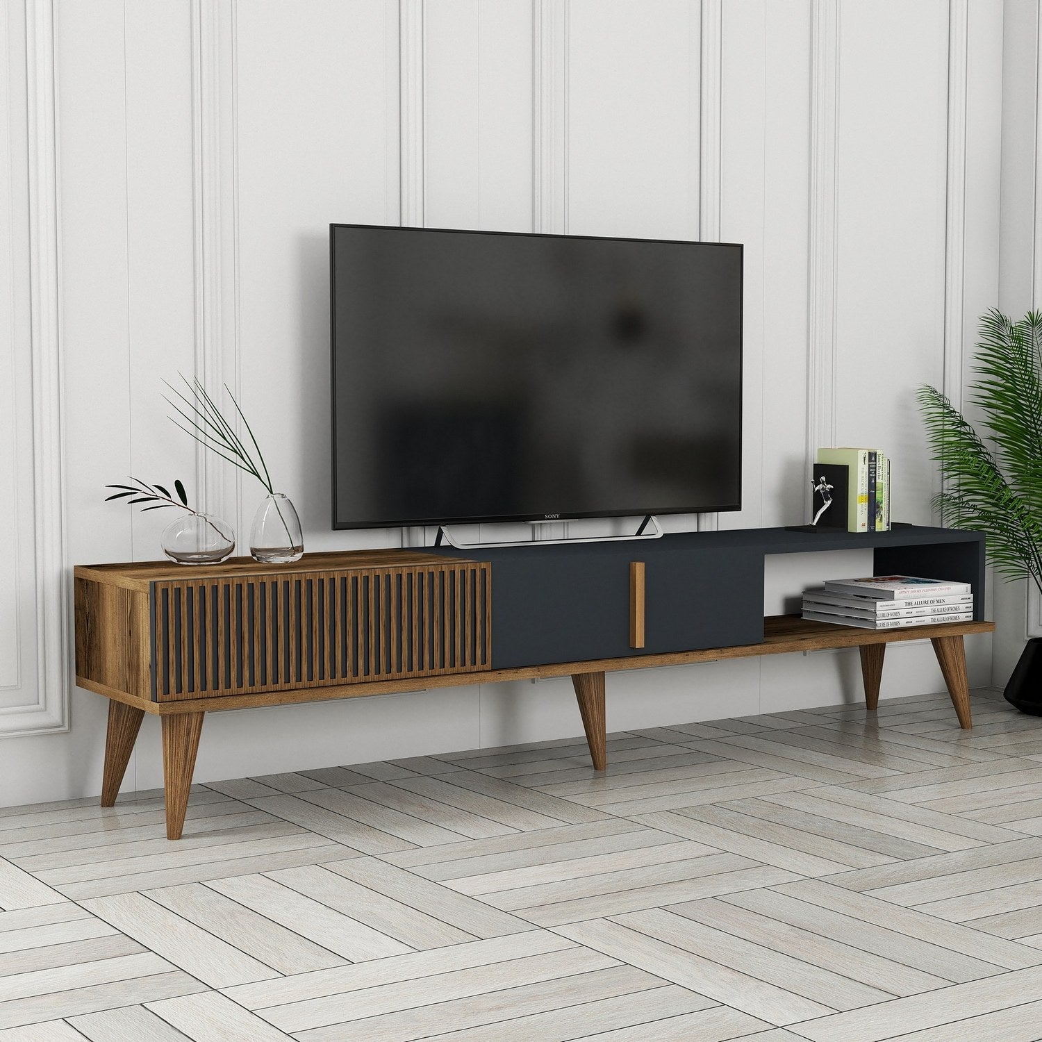 TV ormarić Milan Alt - Walnut, Anthracite | AG-vitahome.hr