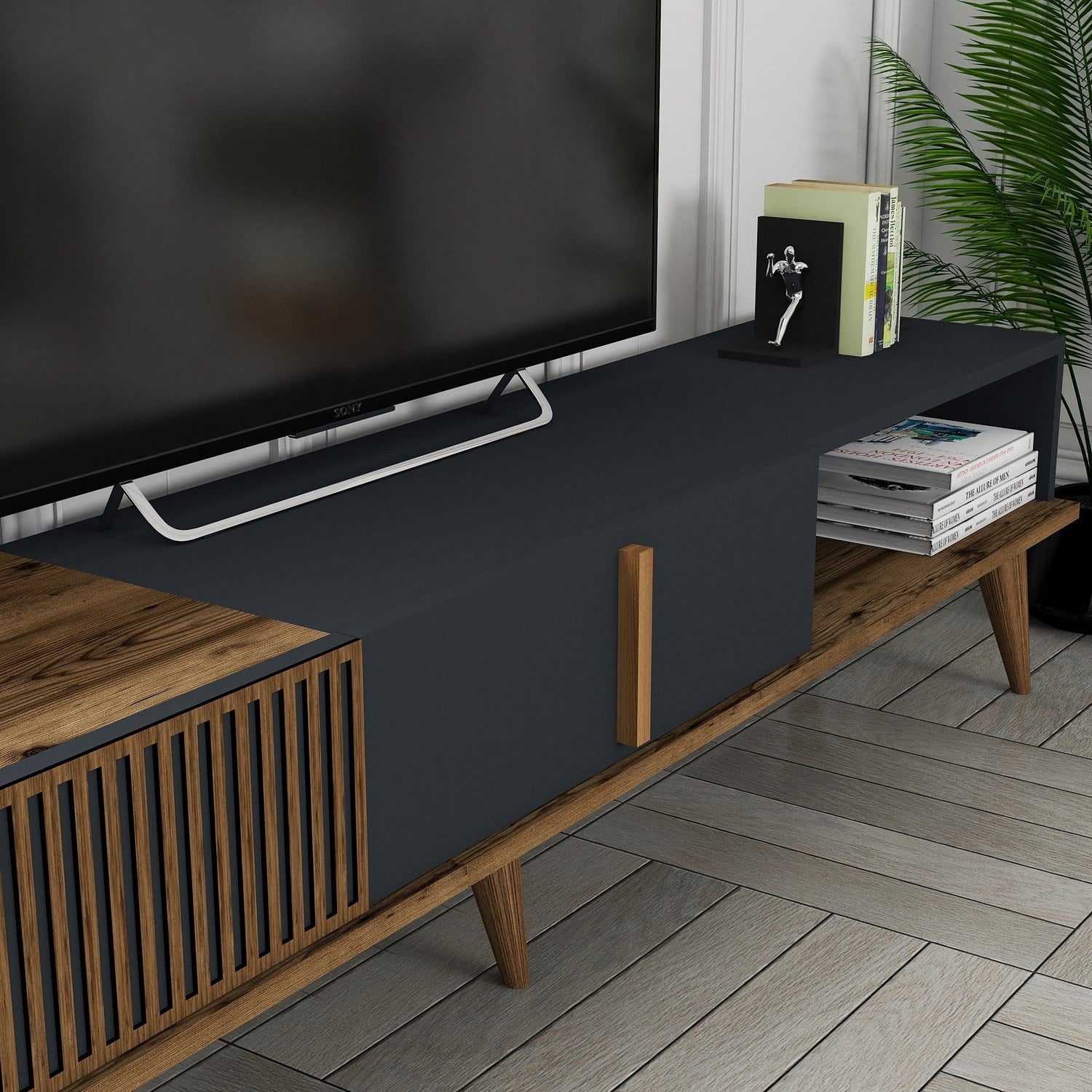 TV ormarić Milan Alt - Walnut, Anthracite | AG-vitahome.hr