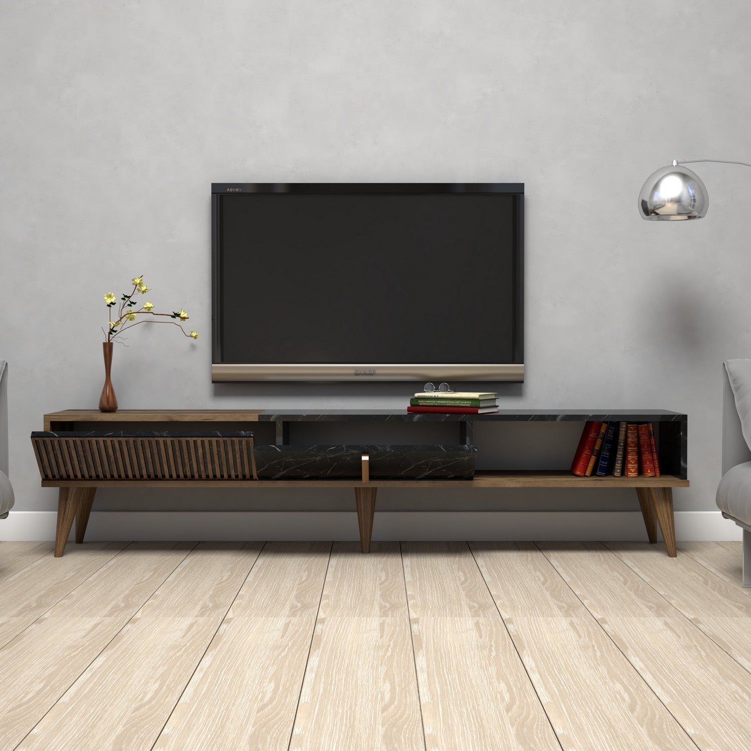 TV ormarić Milan - Walnut, Black | AG-vitahome.hr