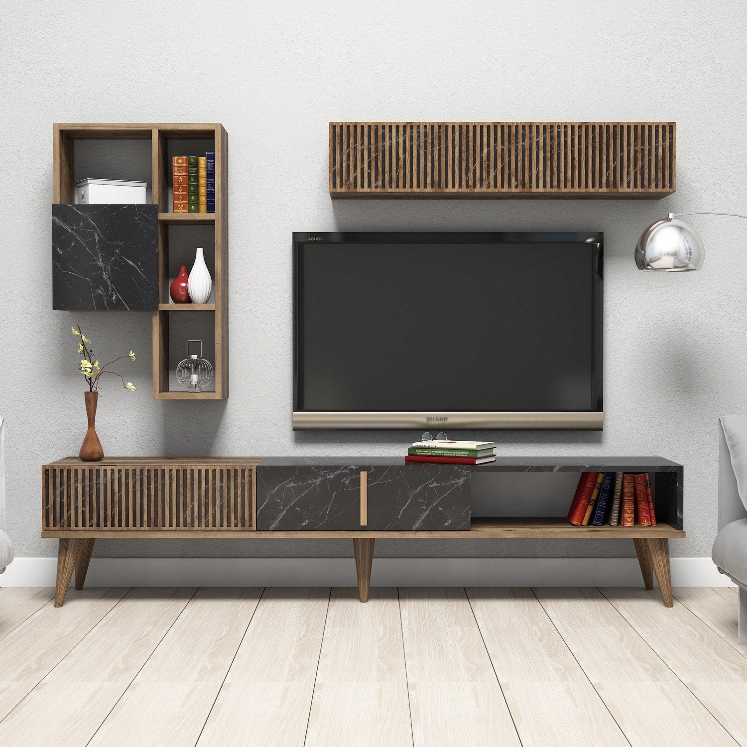 TV ormarić Milan - Walnut, Black | AG-vitahome.hr