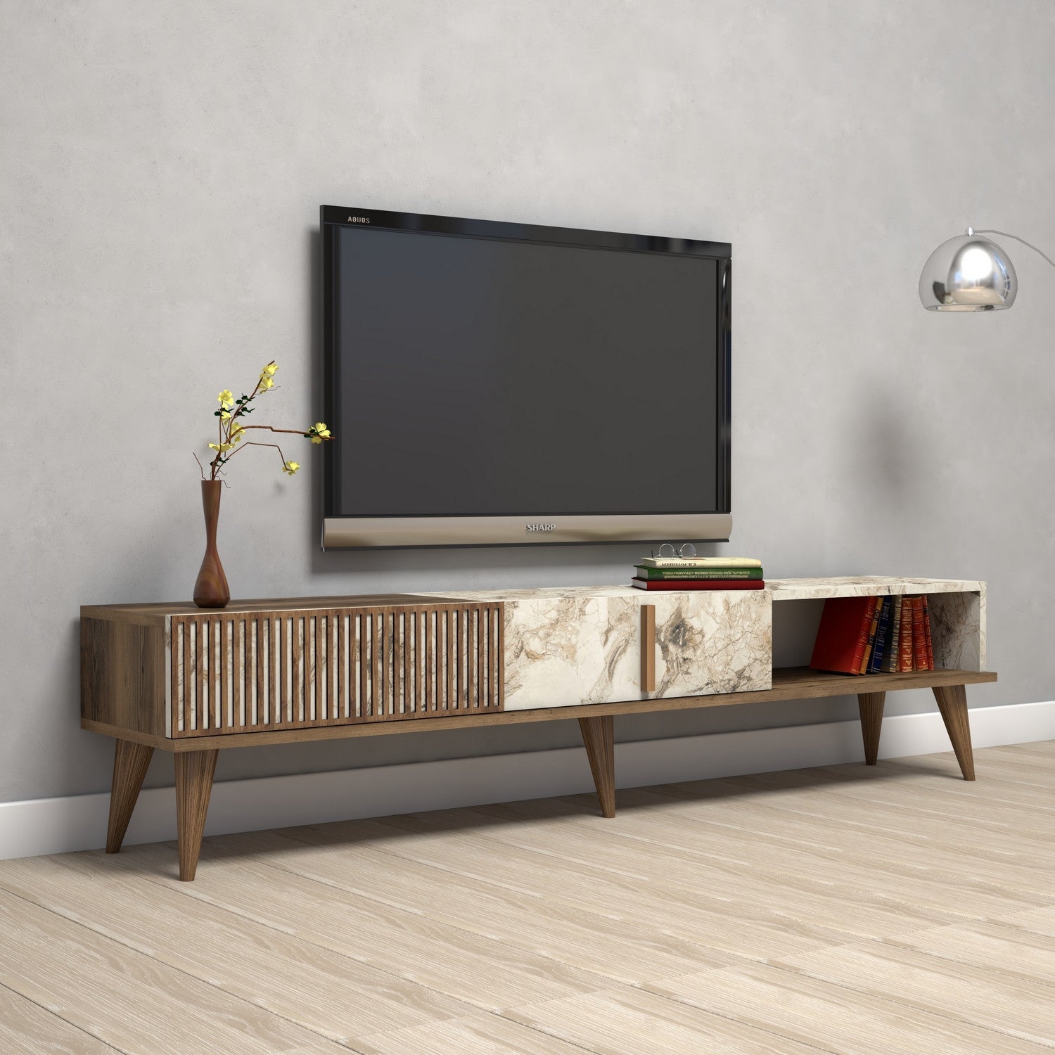 TV ormarić Milan - Walnut, White Marble | AG-vitahome.hr