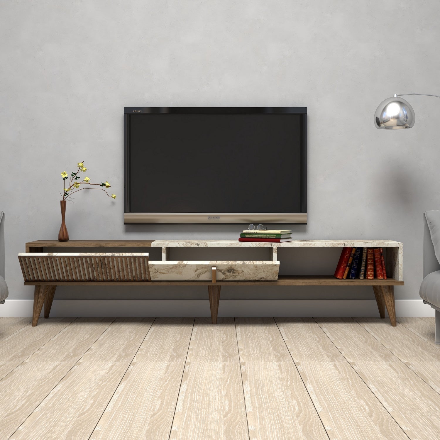 TV ormarić Milan - Walnut, White Marble | AG-vitahome.hr