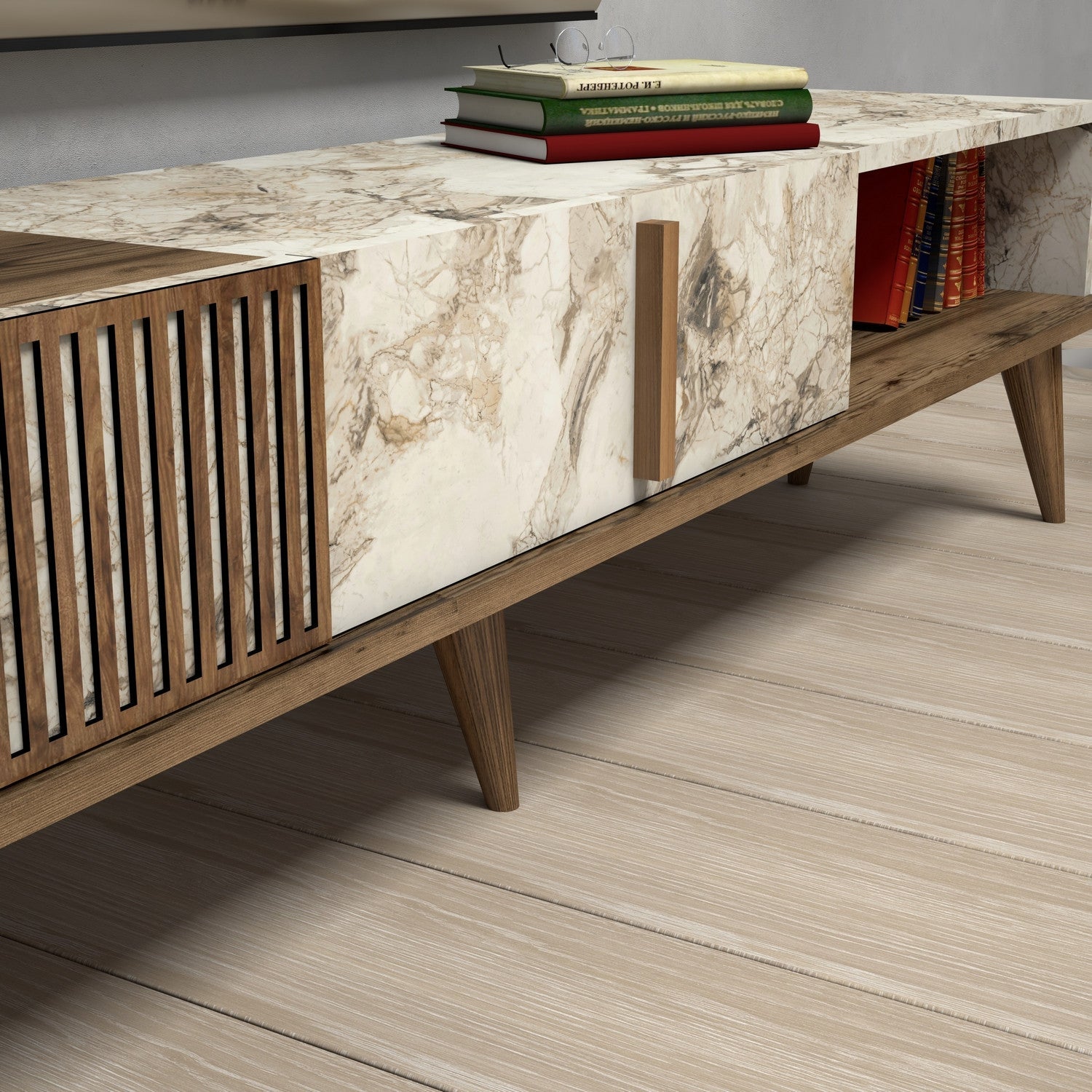 TV ormarić Milan - Walnut, White Marble | AG-vitahome.hr