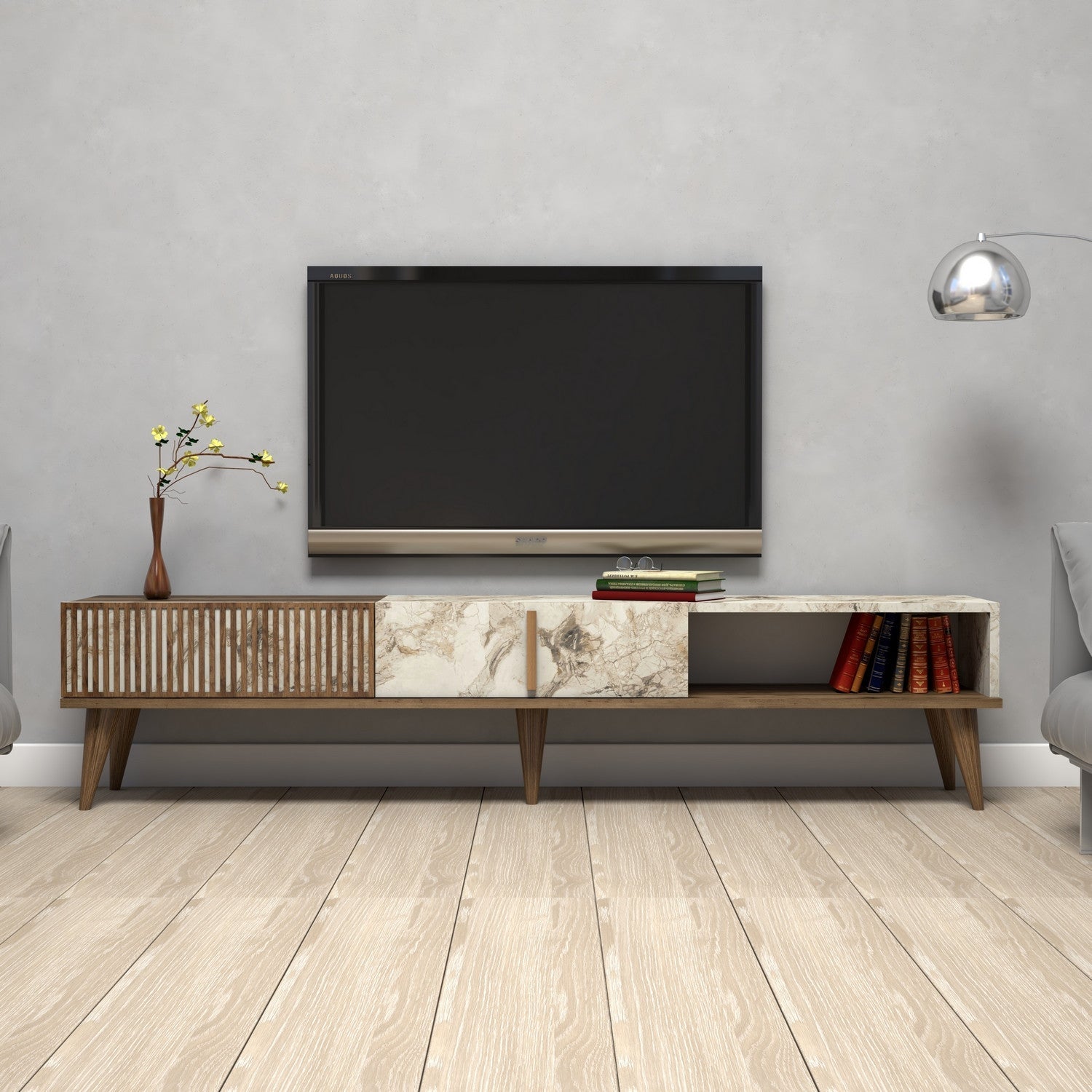 TV ormarić Milan - Walnut, White Marble | AG-vitahome.hr