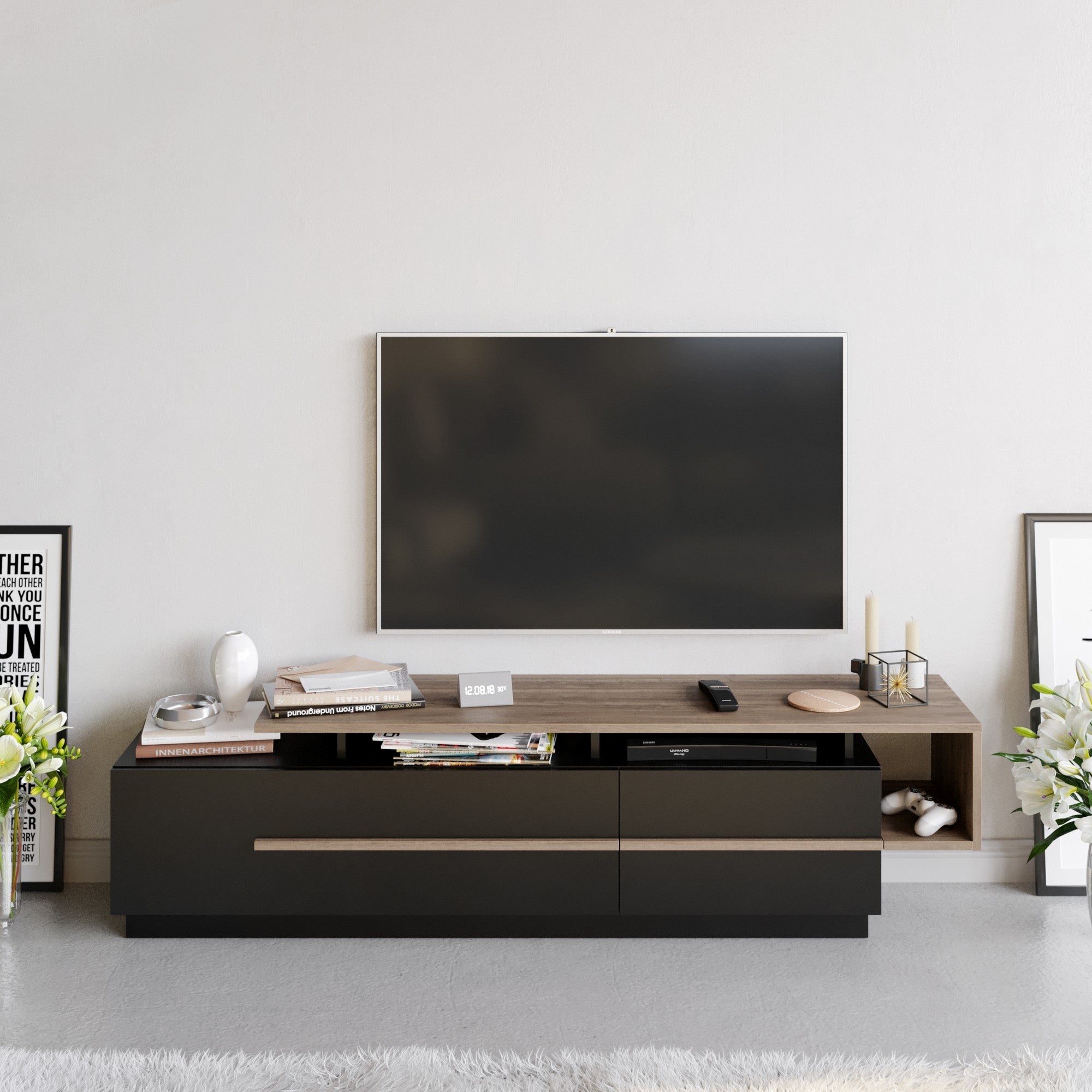 TV ormarić Pia - Black, Walnut | AG-vitahome.hr