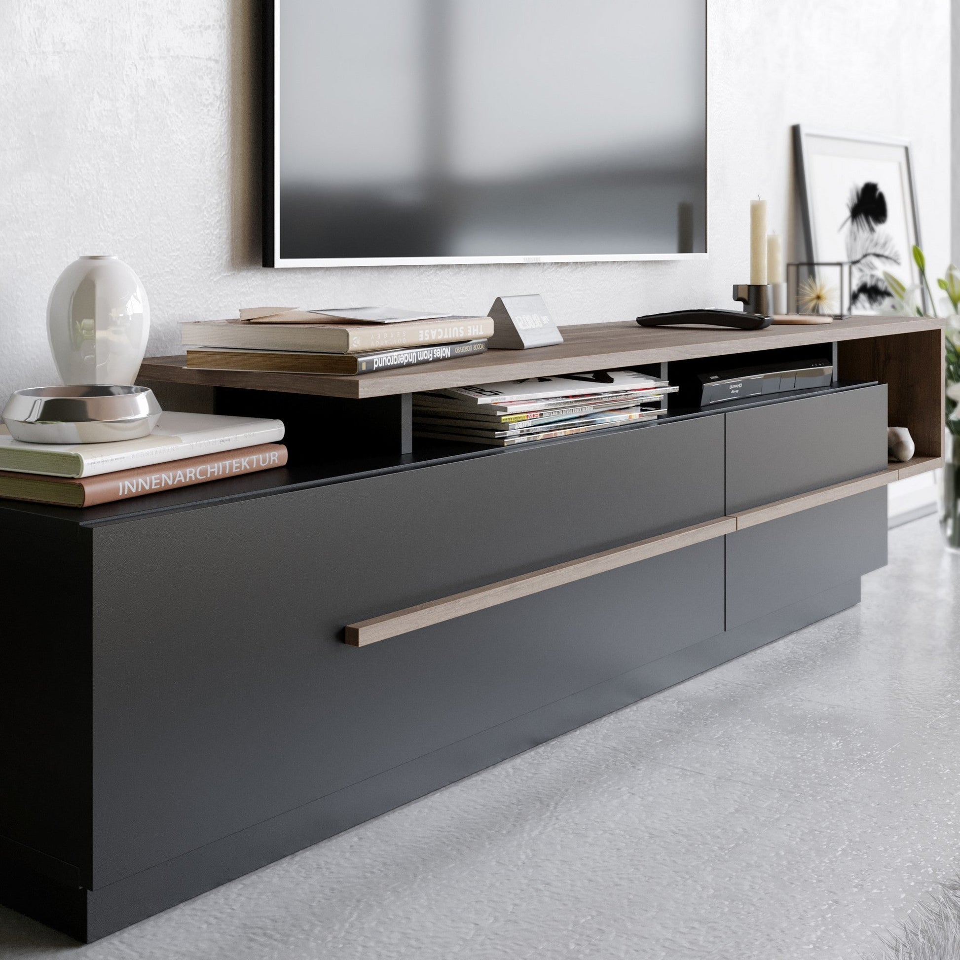 TV ormarić Pia - Black, Walnut | AG-vitahome.hr