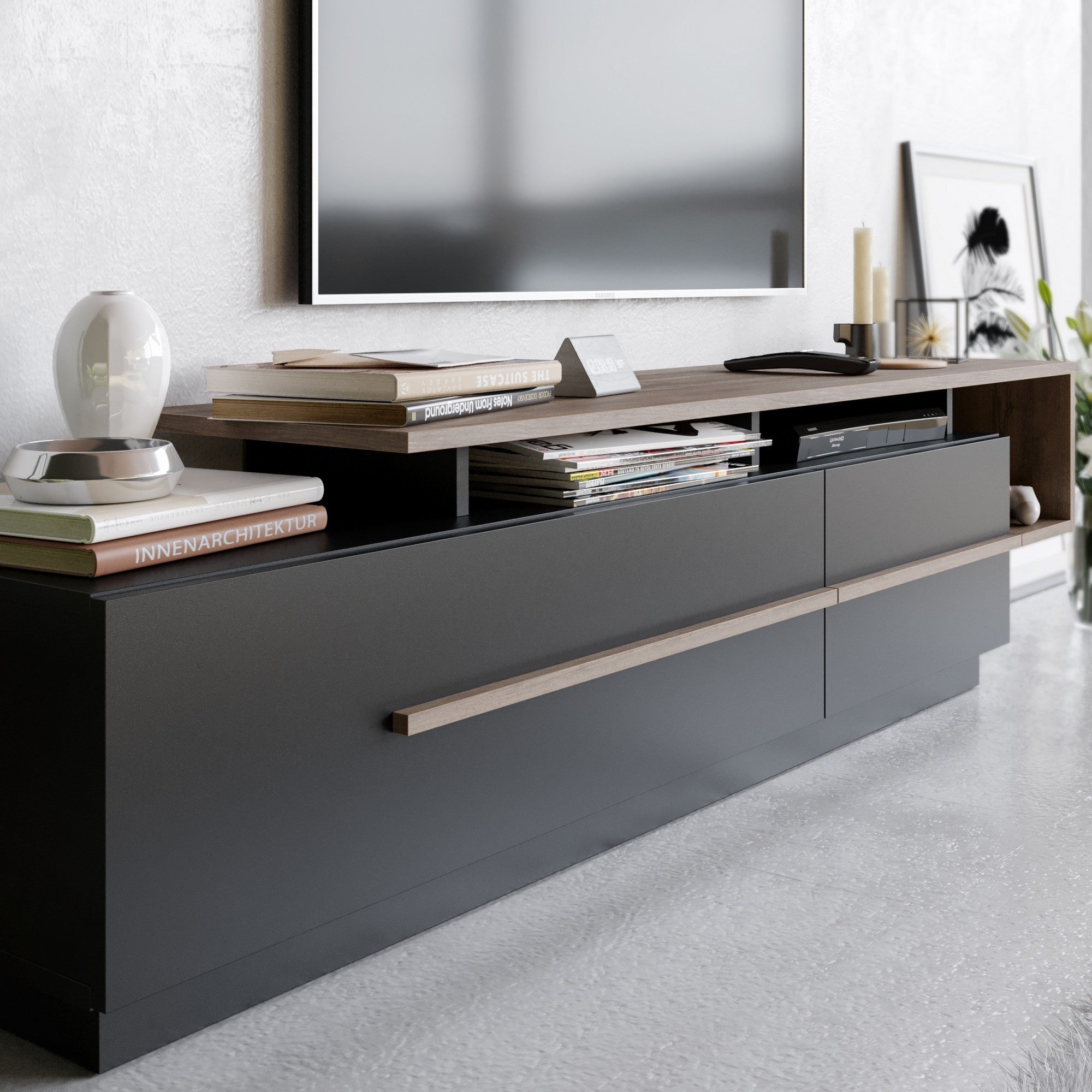 TV ormarić Pia - Black, Walnut | AG-vitahome.hr