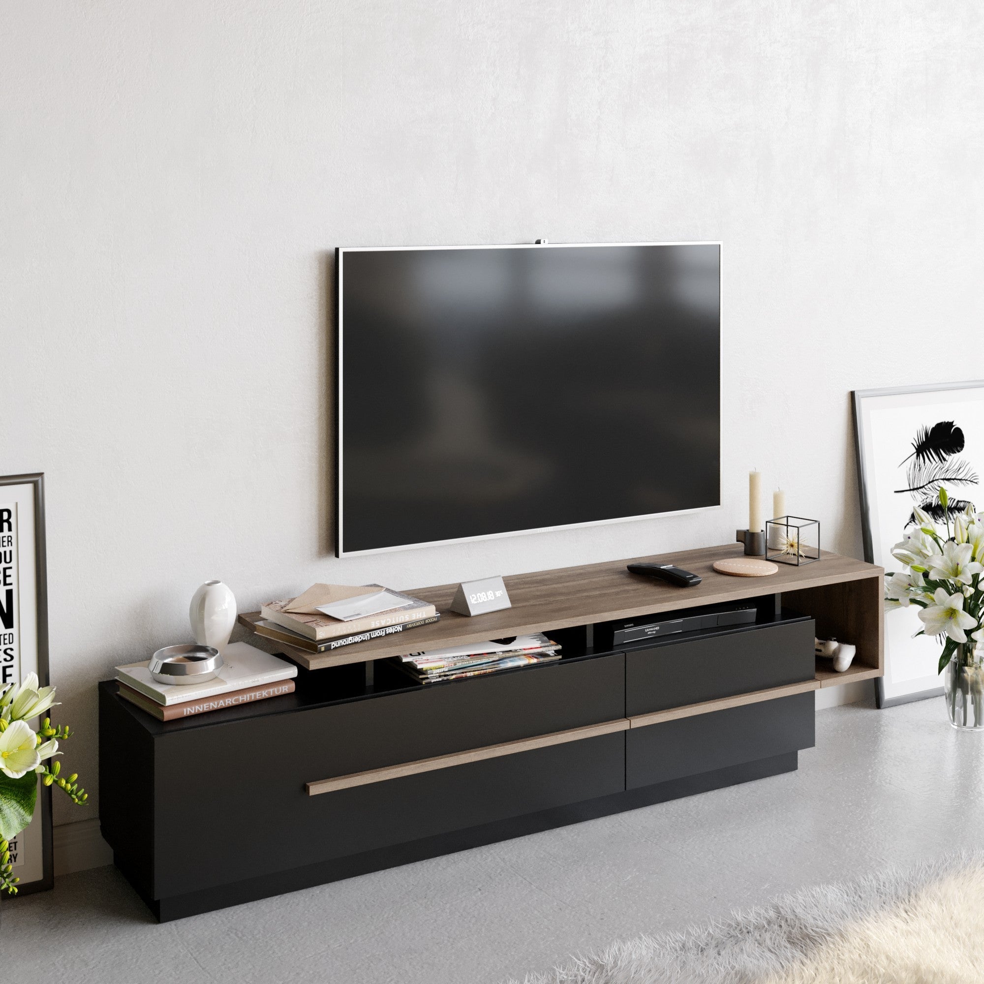 TV ormarić Pia - Black, Walnut | AG-vitahome.hr