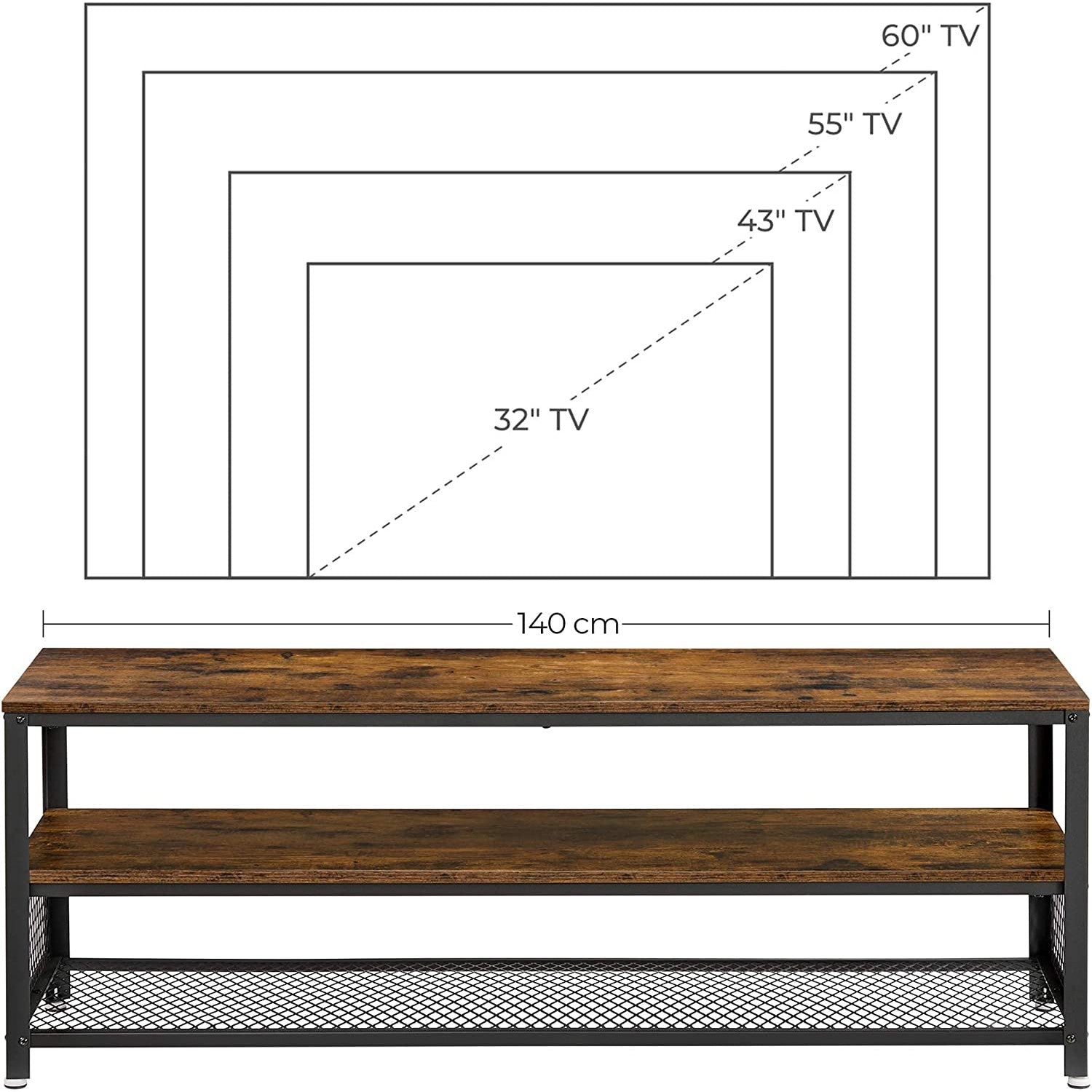TV ormarić, Rustic TV stalak 140 x 40 x 52 cm rustikalno smeđi | Vasagle-vitahome.hr