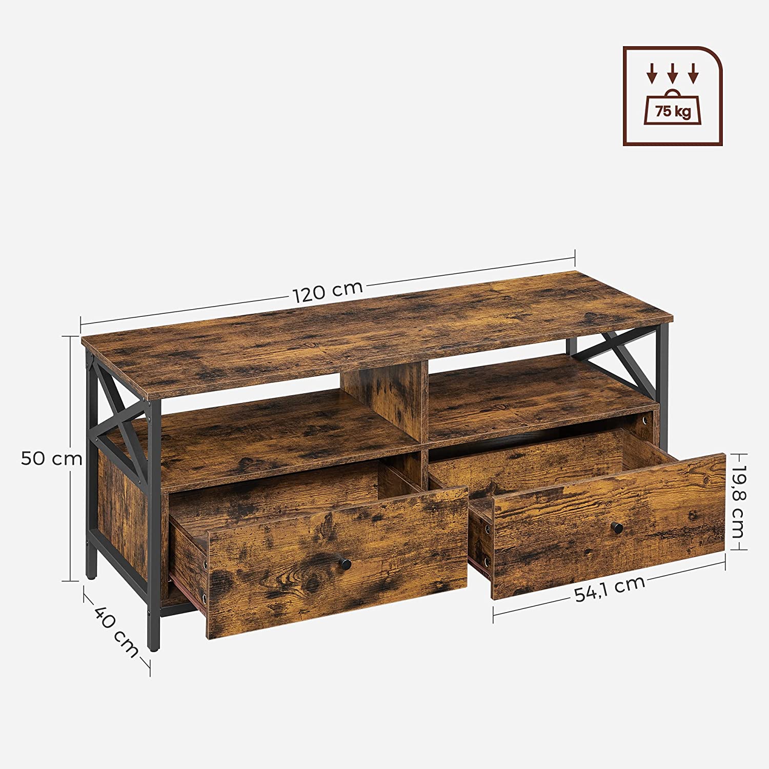 TV ormarić s 2 ladice 120 x 50 x 40 cm rustikalno smeđi | Vasagle-vitahome.hr