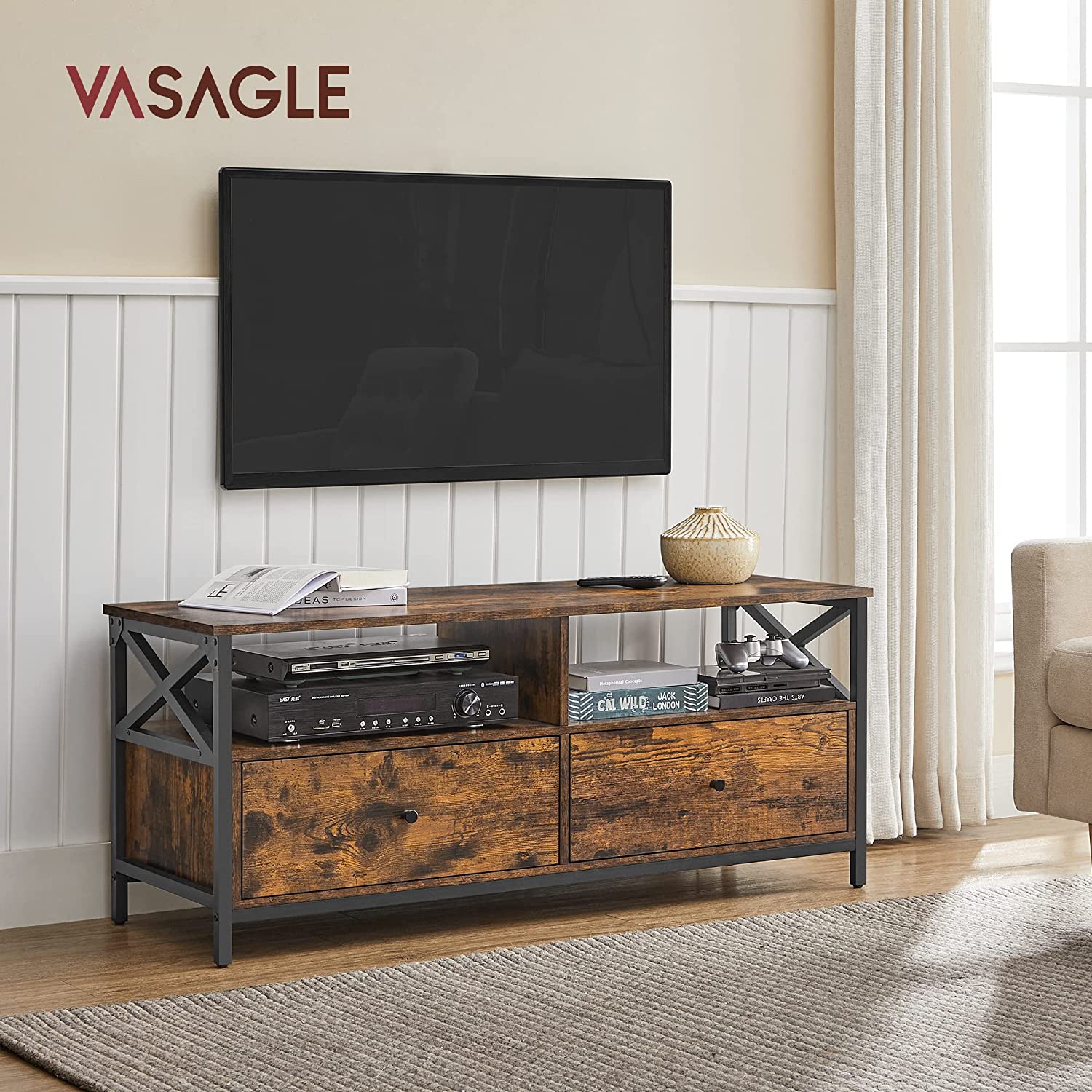 TV ormarić s 2 ladice 120 x 50 x 40 cm rustikalno smeđi | Vasagle-vitahome.hr