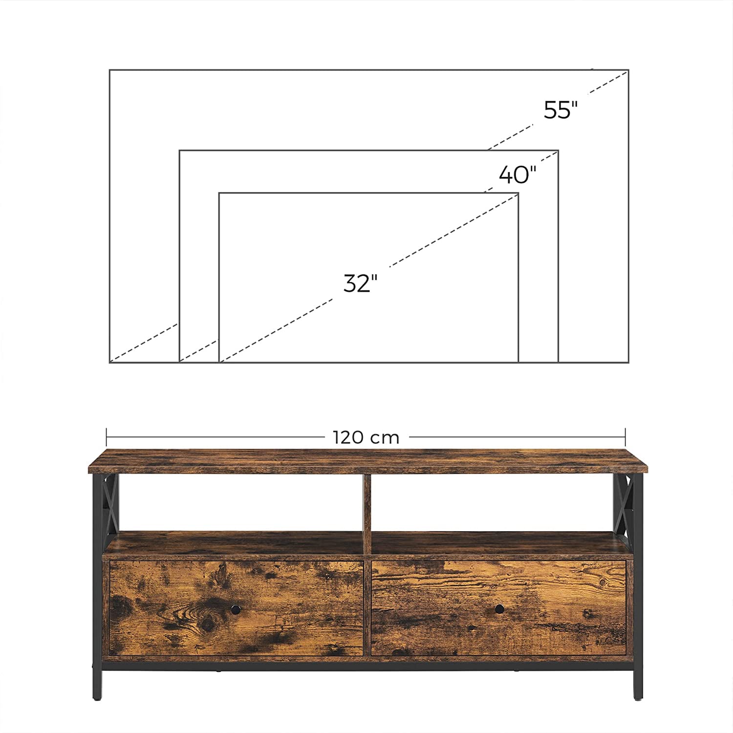 TV ormarić s 2 ladice 120 x 50 x 40 cm rustikalno smeđi | Vasagle-vitahome.hr