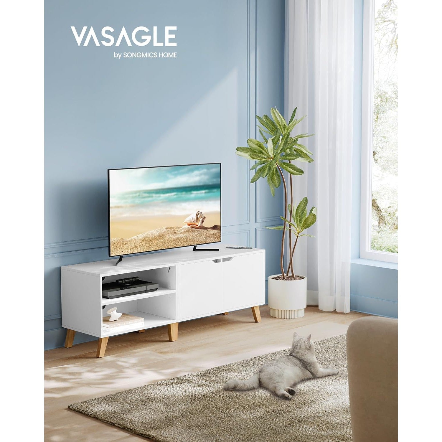 TV ormarić s 2 vrata i podesivom policom, 40 x 140 x 50 cm, bijeli | VASAGLE-vitahome.hr
