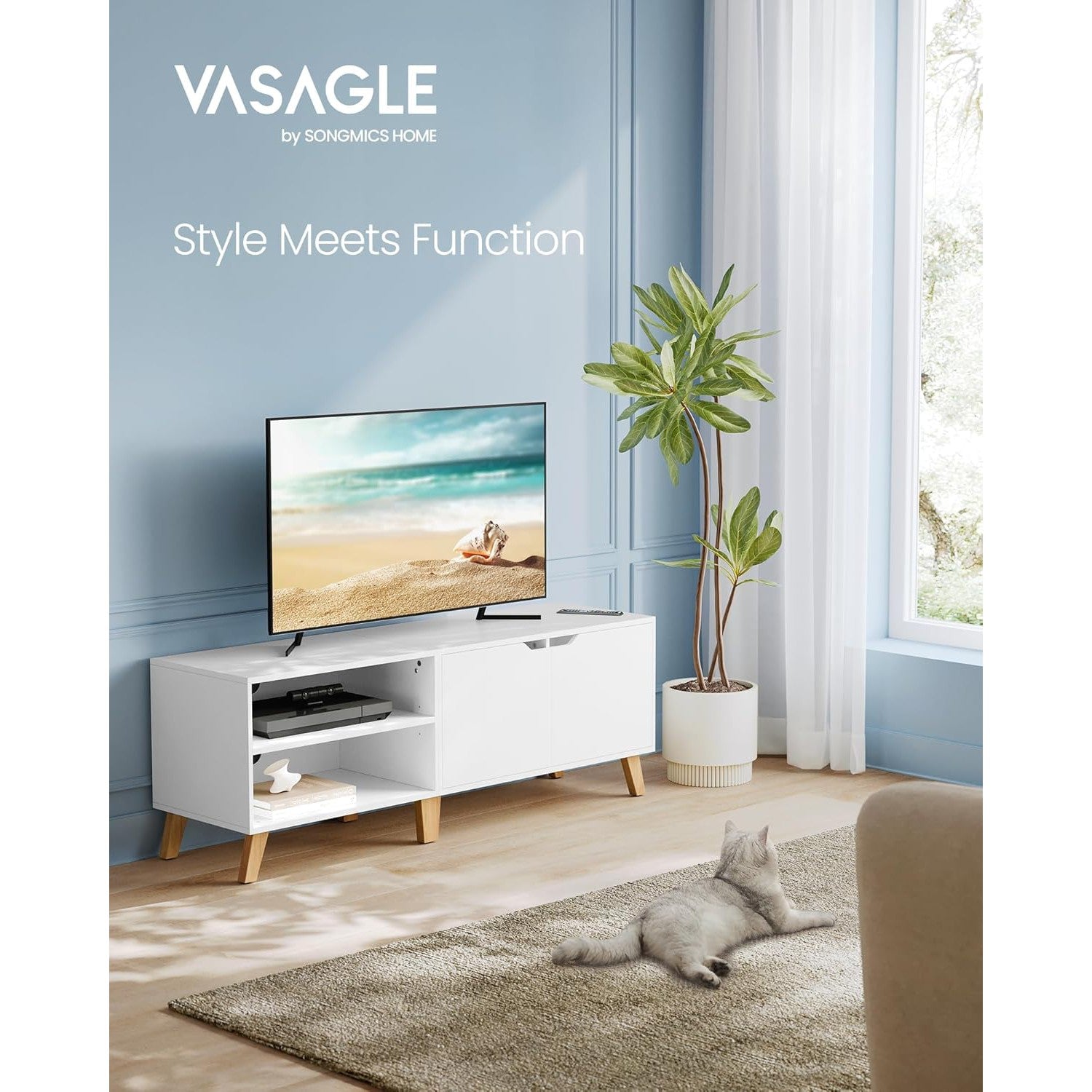 TV ormarić s 2 vrata i podesivom policom, 40 x 140 x 50 cm, bijeli | VASAGLE-vitahome.hr