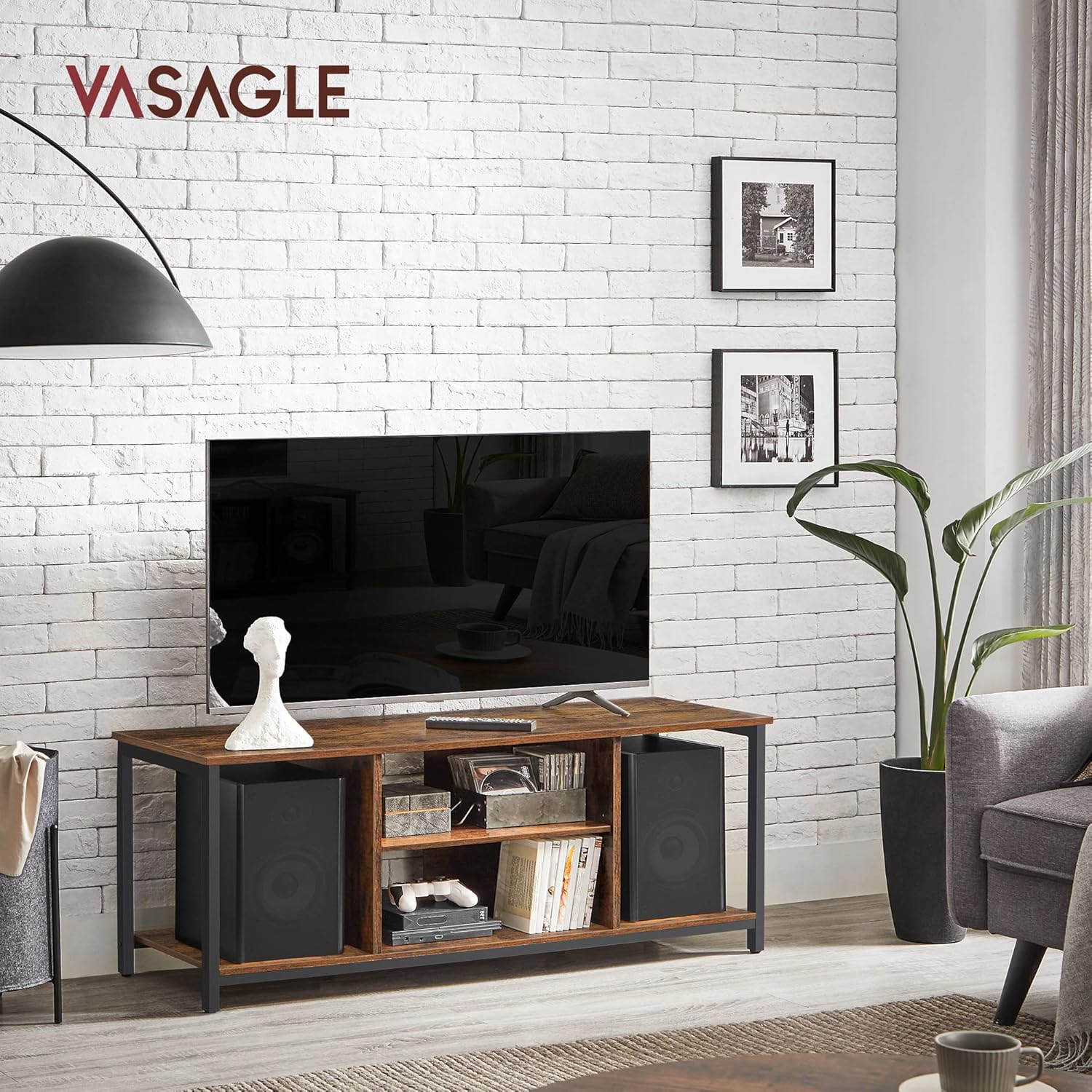 TV ormarić s otvorenim policama, 120 x 40 x 50 cm, rustikalno smeđa i crna | VASAGLE-VASAGLE-Vita Home