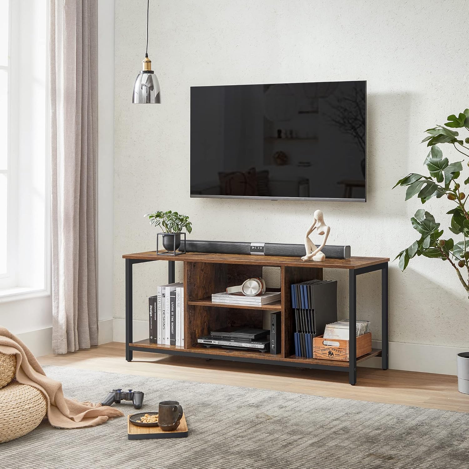 TV ormarić s otvorenim policama, 120 x 40 x 50 cm, rustikalno smeđa i crna | VASAGLE-VASAGLE-Vita Home