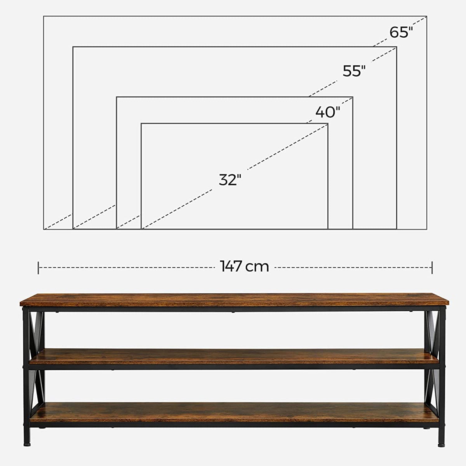 TV ormarić s otvorenim pretincem, TV stolić s nosačem u obliku slova X 147 x 50 x 40 cm | Vasagle-vitahome.hr