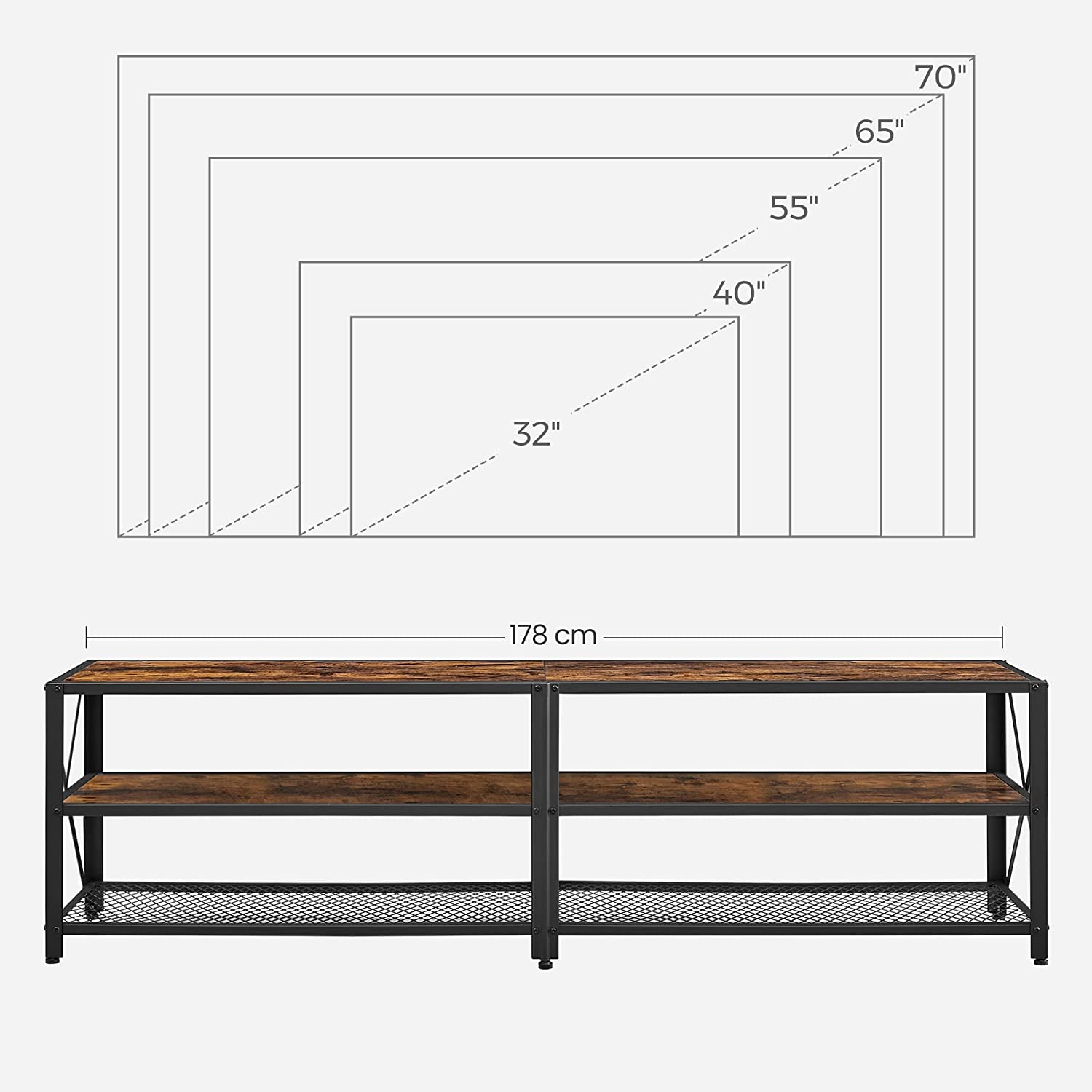 TV ormarić s policama, 178 x 52 x 39 cm, rustikalno smeđa | Vasagle-vitahome.hr
