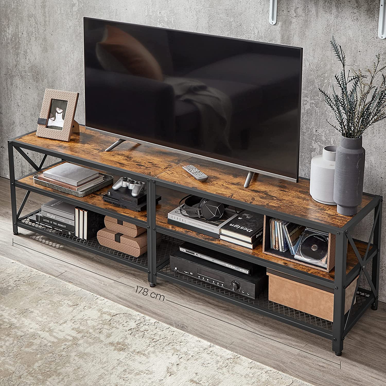 TV ormarić s policama, 178 x 52 x 39 cm, rustikalno smeđa | Vasagle-vitahome.hr