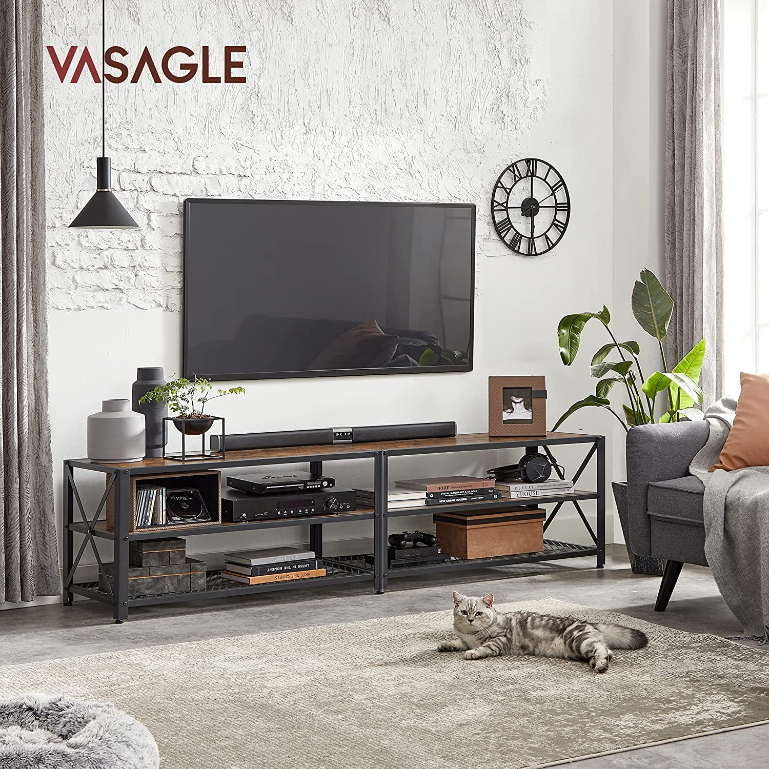 TV ormarić s policama, 178 x 52 x 39 cm, rustikalno smeđa | Vasagle-vitahome.hr