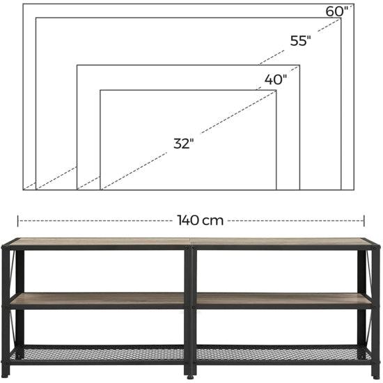 TV ormarić, TV stol s policama, čelični okvir, 140 x 52 x 39 cm, siva i crna | Vasagle-vitahome.hr