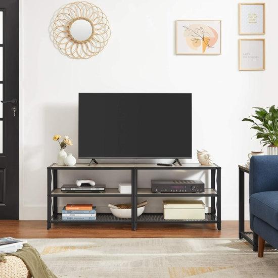 TV ormarić, TV stol s policama, čelični okvir, 140 x 52 x 39 cm, siva i crna | Vasagle-vitahome.hr