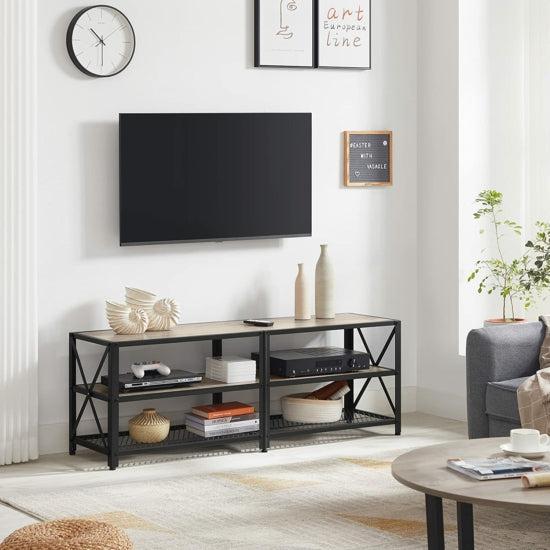 TV ormarić, TV stol s policama, čelični okvir, 140 x 52 x 39 cm, siva i crna | Vasagle-vitahome.hr