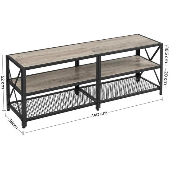 TV ormarić, TV stol s policama, čelični okvir, 140 x 52 x 39 cm, siva i crna | Vasagle-vitahome.hr