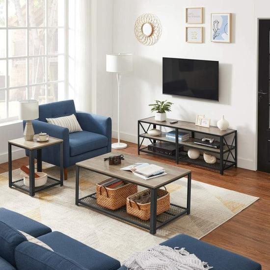 TV ormarić, TV stol s policama, čelični okvir, 140 x 52 x 39 cm, siva i crna | Vasagle-vitahome.hr
