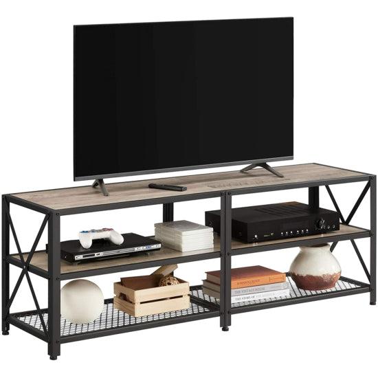 TV ormarić, TV stol s policama, čelični okvir, 140 x 52 x 39 cm, siva i crna | Vasagle-vitahome.hr