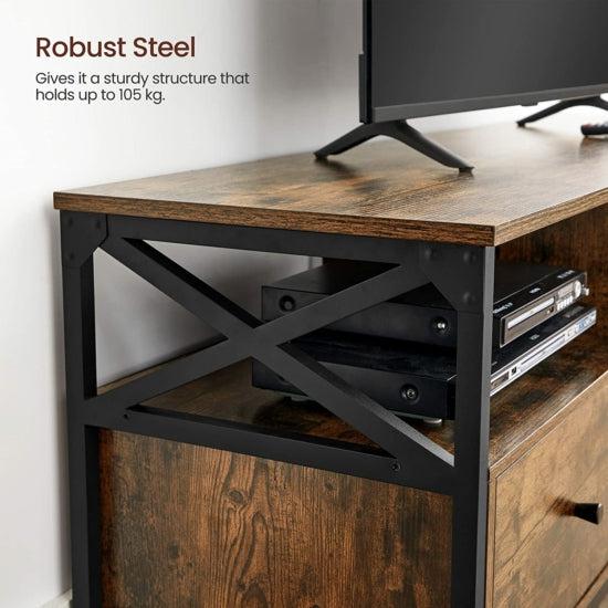 TV stalak s 3 ladice i policama za odlaganje, 147 x 50 x 40 cm, rustikalni | Vasagle-vitahome.hr