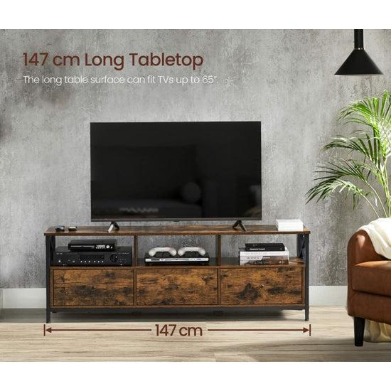 TV stalak s 3 ladice i policama za odlaganje, 147 x 50 x 40 cm, rustikalni | Vasagle-vitahome.hr