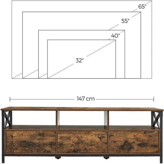 TV stalak s 3 ladice i policama za odlaganje, 147 x 50 x 40 cm, rustikalni | Vasagle-vitahome.hr