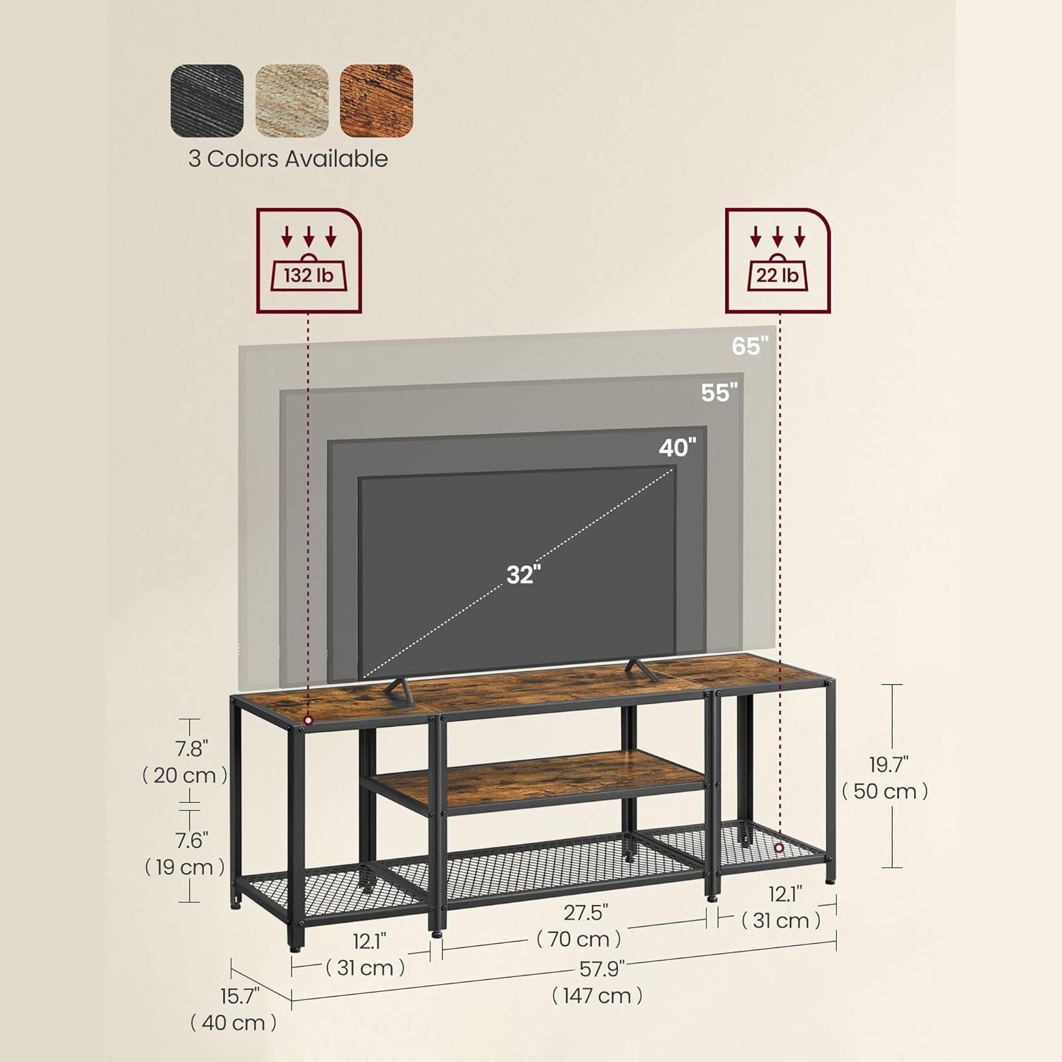 TV stalak s otvorenom policom za odlaganje 147 x 50 x 40 cm | Vasagle-vitahome.hr