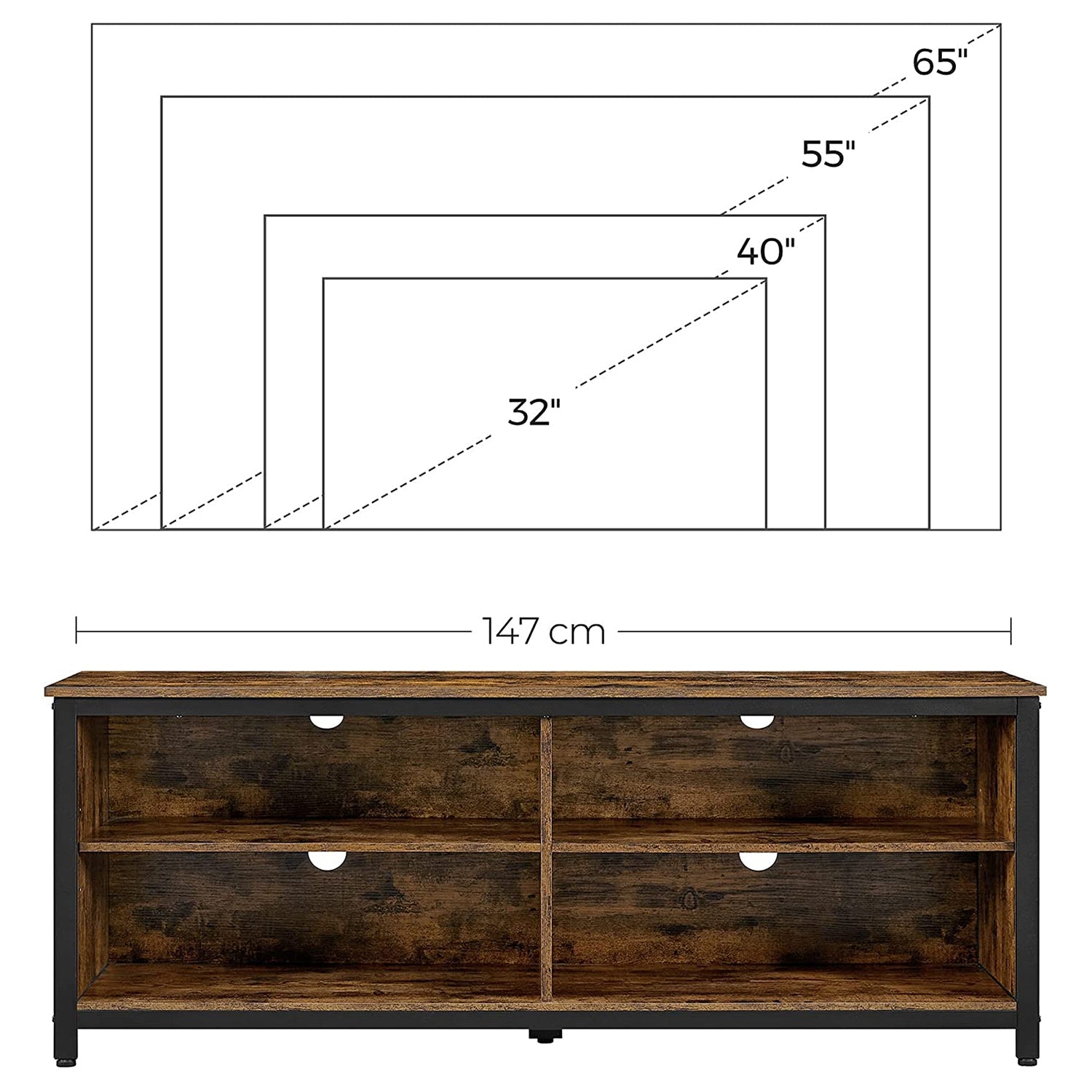 TV stalak, TV ormarić s podesivim policama i kabelskim razvodom 147 x 60 x 40 cm | Vasagle-vitahome.hr