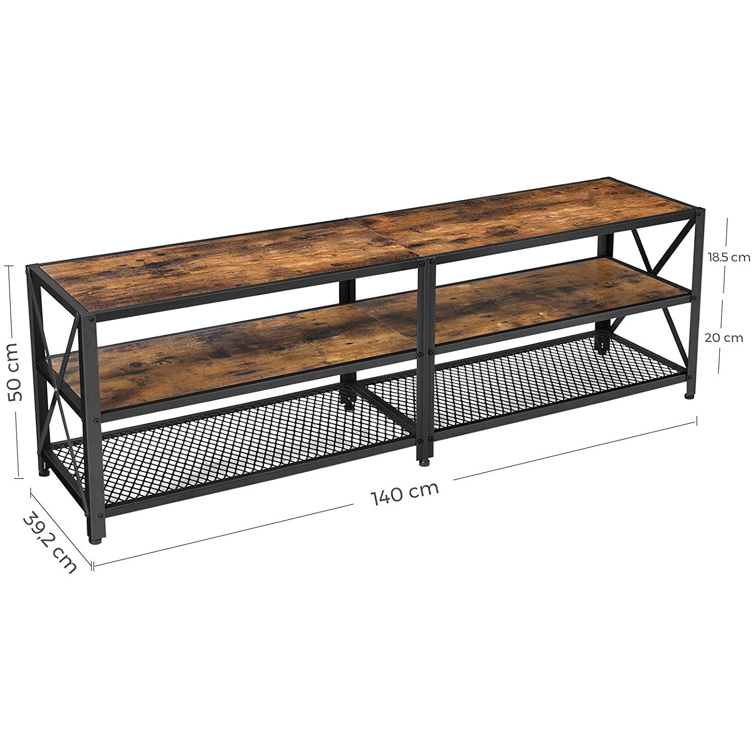 TV stalak, TV ormarić s policama 140 x 39 x 52 cm rustikalno smeđa | Vasagle-vitahome.hr